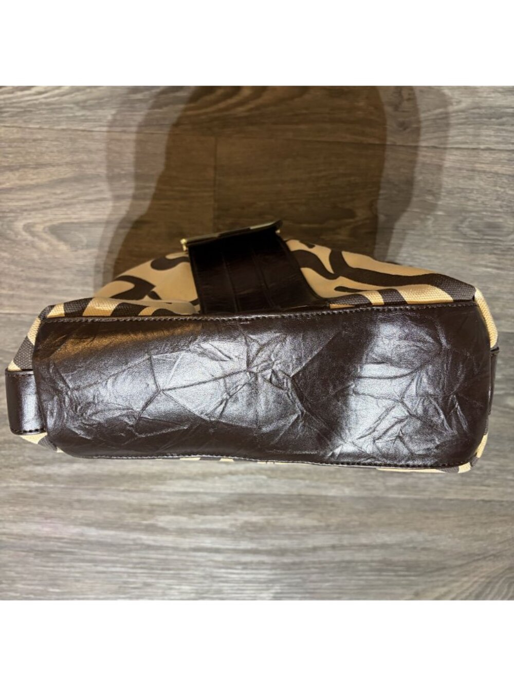 Nine West Zebra Print Hobo Shoulder Bag Faux Leather Brown Cream Y2K Pink Lining - Picture 14 of 16